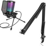 Fifine Ampligame A6V Siyah Rgb USB Oyuncu - Yayıncı Mikrofonu + Fifine Cs1 Masa Tipi Mikrofon Standı - Mikrofon Sehpası (35X35cm)