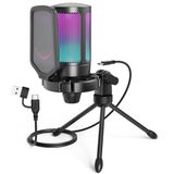 Fifine Ampligame A6V Yayıncı - Oyuncu - Gamer - Podcast - Youtuber RGB USB Mikrofon (Siyah)