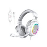 Fifine Ampligame H6-W Beyaz Mikrofonlu Oyuncu Bilgisayar Yayıncı 7.1 RGB Kulaklığı