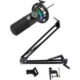 Fifine K658 USB Mikrofon Rgb Yayıncı - Oyuncu - Bilgisayar Mikrofonu - Uyumlu Masa Tipi Mikrofon Stand Ayaklık - Sehpası - Siyah