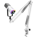 FIFINE Oyun XLR/USB Mikrofon Seti, PC/PS5 için Akış Dinamik Mikrofon Seti, Vokal Podcast Kayıt Seslendirmesi için Bilgisayar Mikrofonu, Kulaklık Jakı, Kazanç Düğmesi, Kol Standı-AmpliGame AM8T Beyaz