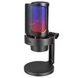 FIFINE USB Mikrofonu, AmpliGame Oyun Bilgisayarı Masaüstü Kondansatör, RGB Mikrofon, Mac/Bilgisayar/PS4/PS5'te YouTube, Sessiz Düğmeli, Mikrofon Kazancı, Pop Filtresi, Şok Montajı, Kulaklık Jakı-A8