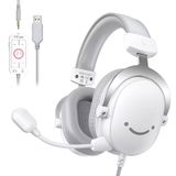 FIFINE XBOX, PC, PS4/PS5, 7.1 için 3.5mm/USB Oyun Kulaklığı, Yumuşak Kulaklıklı Surround Ses Kablolu Kulaklıklar, Ses Kontrolü, Akış için Çıkarılabilir Mikrofon, Video Oluşturma-AmpliGame H9 Beyaz