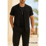 Fifty Color Erkek Siyah Kısa Kollu Gömlek ve Pantolon Bürümcük Krinkıl Takım