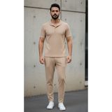 Fifty Color Erkek Trend Yazlık Rahat Kalıp Bürümcük Kumaş Kısa Kollu Tshirt ve Pantolon Takım