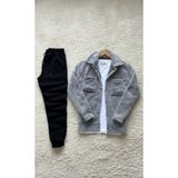 Fifty Color Trend, Erkek, Gri, Teddy Sherpa, Peluş, Polar, Ceket, Siyah, Jogger Eşofman Altı