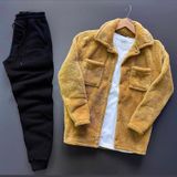 Fifty Color Unisex Taba Peluş Polar Hırka Gömlek Siyah Eşofman Altı Takım Taba