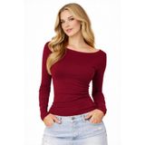 FİFTY ONE Kayık Yaka Need Uzun Kollu Bordo Soft Top / Bluz