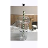 FİGANLAR 500 cc PİPETLİ kapaklı Pet Plastik Limonata Milkshake Bardağı 10 adet