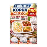 figanlar ambalaj 150 Kişilik Köpük Tabldot Seti 3 Bölmeli –150 Çatal 150 Kaşık 150 Karton Bardak kullan at tabak set