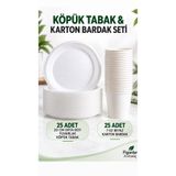 figanlar ambalaj 20 cm Köpük Tabak ve 7 Oz Karton Bardak Seti Yuvarlak Beyaz Kullan At Piknik Okul Yemek toplam 50 adet