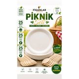 figanlar ambalaj 22 cm Kalın Karton Tabak Piknik Seti 25 Kişilik 25 Tabak 25 Ahşap Çatal 25 Ahşap Kaşık