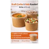 figanlar ambalaj 25 adet 16 Oz Kraft Çorba Kasesi Kapaklı 470 ml Karton Gıda Kabı Salata ve Yemek Kasesi