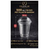 figanlar ambalaj 500 cc (16 Oz) PET Plastik Bardak 95 mm – Kalın, Şeffaf, Bombe Kapaklı SOĞUK İÇECEK 25 adet
