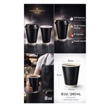 figanlar ambalaj 8 Oz Kapaklı parlak Siyah Karton Bardak Double Wall (240 ml) – Çift Katmanlı Kahve Bardağı 20 ADET