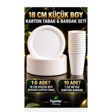 figanlar ambalaj FGN 18 cm Küçük Boy Desensiz Karton Kağıt Tabak ve 7 Oz Beyaz Karton Bardak Seti toplam 20 adet