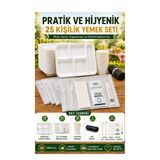 figanlar ambalaj FGN 5 Bölmeli Köpük Tabildot Kullan At Piknik Yemek Seti 6’lı Çatal Kaşık Peçete Karton Bardak 25 KİŞİLİK
