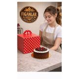 figanlar ambalaj kırmızı puantiyeli tutma saplı 2 no Yaş Pasta Kutusu + gold pasta altlığı 5 adet 24x24x14 cm