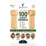 figanlar ambalaj Tahta Çatal Kaşık Seti 100 Adet (50 Çatal + 50 Kaşık) 16 cm Doğal Ahşap Tek Kullanımlık
