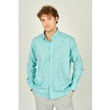 Figs Erkek Slim Fit Çizgili Uzun Kollu %100 Pamuk Gömlek 0015 Mint