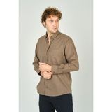 Figs Erkek Tek Cep Detaylı Uzun Kollu %100 Pamuk Gömlek 0012 Kahverengi - 2XL
