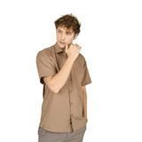 FIGS Kısa Kollu Tek Cep Detaylı Pamuklu Gömlek, L, 8154920171000, Kahverengi, Erkek