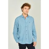 FIGS Slim Fit Ekoseli Uzun Kollu Pamuk Gömlek, XS, 8054920250016, Mavi, Erkek