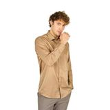FIGS Slim Fit Uzun Kollu Pamuklu Parlak Kumaş Gömlek, L, 8054920250013, Camel, Erkek