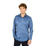 FIGS Slim Fit Uzun Kollu Pamuklu Parlak Kumaş Gömlek, M, 8054920250013, Indigo, Erkek