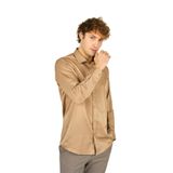 FIGS Slim Fit Uzun Kollu Pamuklu Parlak Kumaş Gömlek, S, 8054920250013, Camel, Erkek