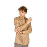FIGS Slim Fit Uzun Kollu Pamuklu Parlak Kumaş Gömlek, XL, 8054920250013, Camel, Erkek