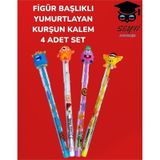 Figür Başlıklı Yumurtlayan Kurşun Kalem 4 Adet Set