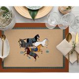 Figüratif At Kumaş Amerikan Servis 4'lü Set 35X50CM Keten Kumaş Ulusl.yıkama ve Solmama Sertifikası - 35 x 50 cm - Çok Renkli