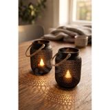 figurio Jüt İpli Dekoratif Mini Fener Mumluk / LED Mum Uyumlu Ev, Balkon ve Kahve Köşesi Dekoru