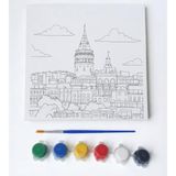 Figürlü Tuval Boyama Seti 20x20 cm – 1 Adet Fırça, 6 Renk Akrilik Boya ve Referans Görselli Hobi & Kendin Yap Boyama Kiti (2, Galata Kulesi)