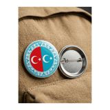 Fikart Türkiye Türkistan Çift Ay Yıldız ve Oğuz Tamgalı 58mm Buton Rozeti