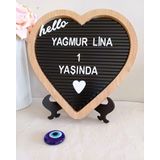 FİKİRSTORE Ahşap Kalp Çerçeveli Özelleştirilebilir Mesaj Panosu Siyah Zemin Beyaz Harf Setli Yazı Tahtası