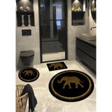 Fil Desenli Kaymaz, Dökülmez Pamuk Taban Yuvarlak Banyo Halısı-(100X100-60X60-40X60 Cm 3'Lü Set) Çok Renkli