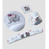 Fil Desenli Mousepad, Kupa, Altlık ve Klavye Pedi Seti