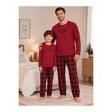 Fil Kids Baba-Oğul Erkek Çocuk Bordo Ekose Desenli Kışlık Bisiklet Yaka Pijama Takımı Esnek Milan Kumaş