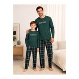 Fil Kids Baba-Oğul Erkek Çocuk Yeşil Ekose Desenli Kışlık Bisiklet Yaka Pijama Takımı Pamuklu Esnek Milan Kumaş