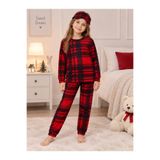 Fil Kids Kız Çocuk Pamuklu Kışlık Polar Pijama Takımı Kırmızı Renk Uyku Bantlı Ekose Desenli