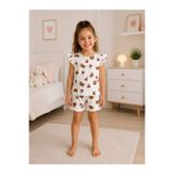 Fil Kids Kız Çocuk Pamuklu Yazlık İnce Kumaş Beyaz Kurdele Desenli Kısa Kollu Şortlu Yazlık Pijama Takımı