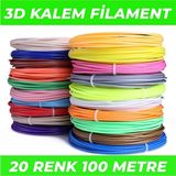 Filamentmarketim 20 Renk 5 Metre 3D Kalem Pla FILAMENT-100 Metre-3d Pen Filamenti