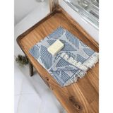 Filda Store Kavak Ağacı Lifinden El Dokuması Midye Desen, Jakarlı, Premium Kalite, Peştemal, Plaj Havlusu, Pareo - 100 x 180 cm - Mavi