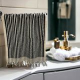 Fildastore,Çizgi Desen, Premium Kalite, El Yüz Havlusu, 50x95 Cm , %100 Organik Pamuk, Ekru Siyah