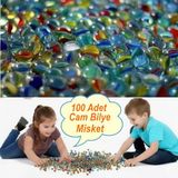 Filede Karışık Renkli 100 Adet Misket Oyuncak Bilye Seti Cam Bilye Cam Misket Cam Misket Bilye