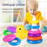 Filede Ördekli Renkli Halka Geçirme Oyunu Gökkuşağı Çember Gökkuşağı Kulesi Eğitici Zeka Oyunu 19CM