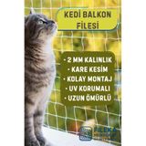 fileka Kedi Balkon Filesi 2x5 m Kare Kesim – UV Dayanıklı, 2 mm Kalınlık, 3.5 cm Göz Aralıklı Koruma Filesi