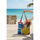 Fileli Plaj Çantası Siyah | Su Geçirmez Telefon Ceplii | Hafif, Yıkanabilir, Hızlı Kuruyan Yazlık Çanta | Piknik Spor ve Günlük Kullanıma Uygun Tasarım | 50x45x12 cm Çanta Boyutları (Kulp Hariç)